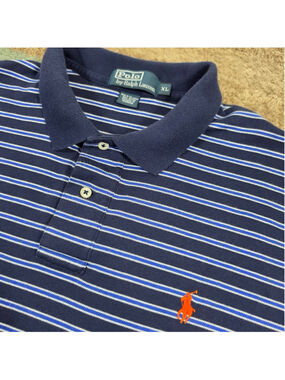 Polo Ralph Lauren Polo Shirt Mens XL Navy Blue Striped Pony Logo Shirt